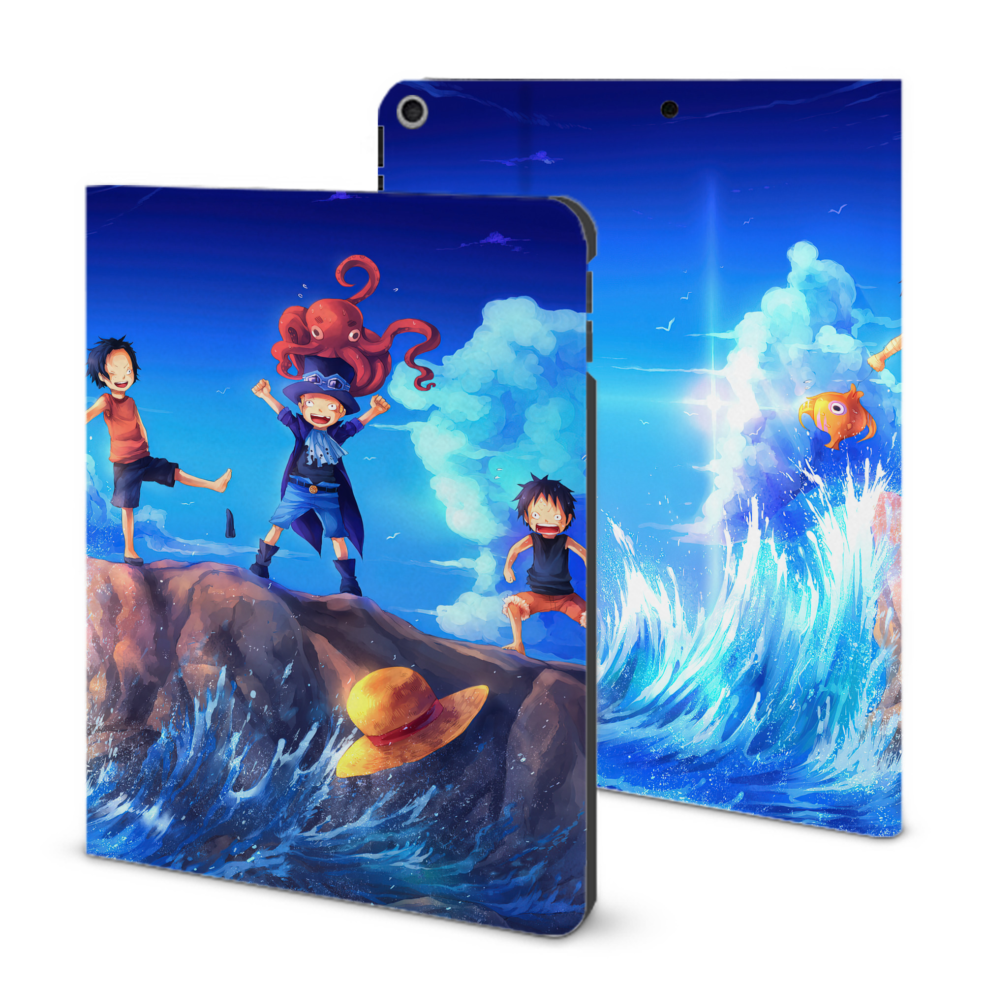 （画像用） ワンピース ONE PIECE IPad ケース ブック型 PUレザー TPU 耐衝撃 軽量 薄型 ペン収納なし 全面保護 IPad 各モデル対応